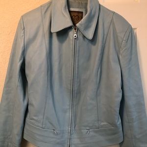 Light Blue Leather Zip-Front Women's Jacket